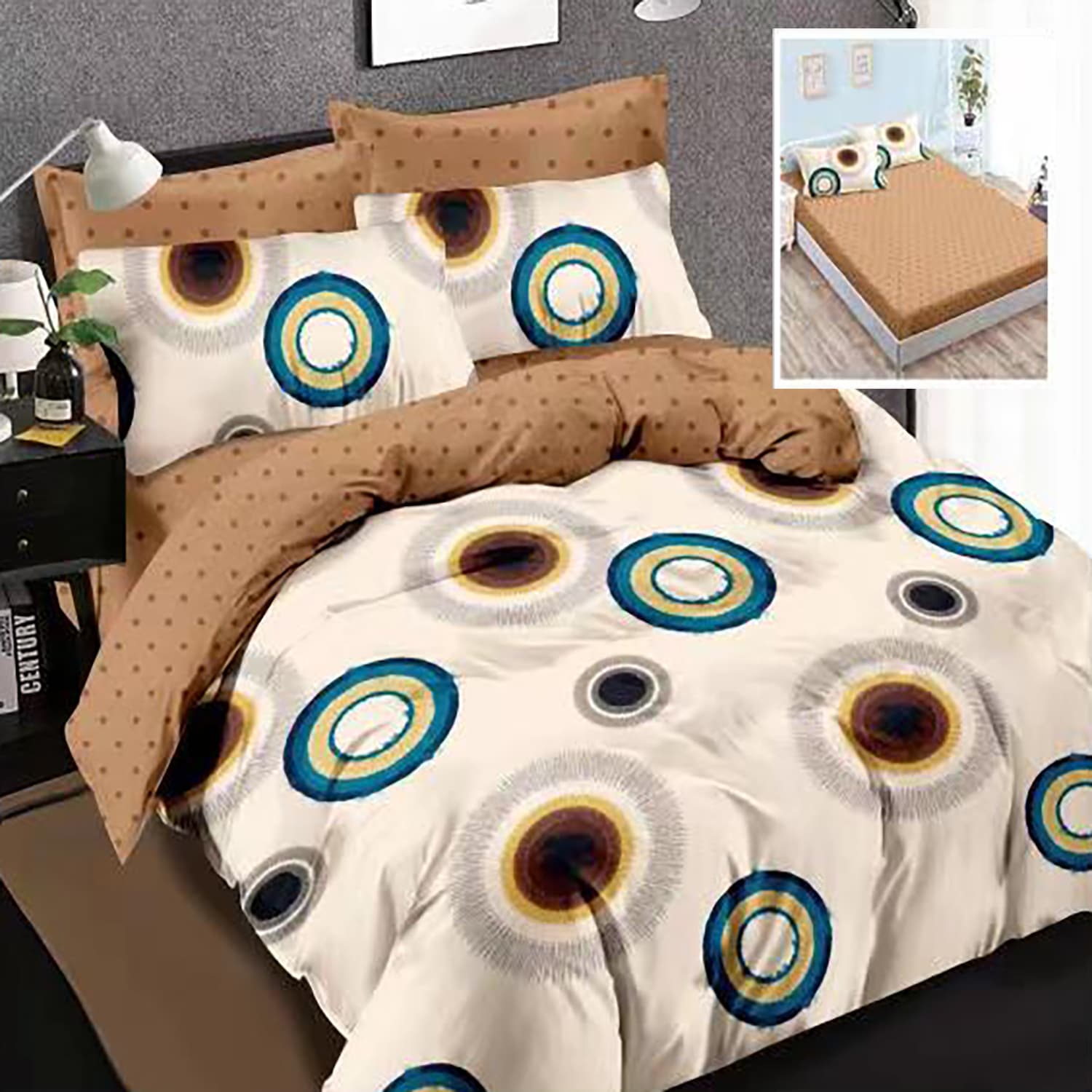 Lenjerie de pat finet 6 piese, cearceaf pat cu elastic, cearceaf pilota 200x230, 2 fete perna 50x70, 2 fete perna 70x70, Extra, Flori roz Relax KipRoom