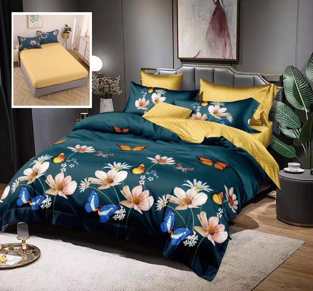 Lenjerie de pat finet 6 piese, cearceaf pat cu elastic, cearceaf pilota 200x230, 2 fete perna 50x70, 2 fete perna 70x70, Extra, Inimioare crem Relax KipRoom