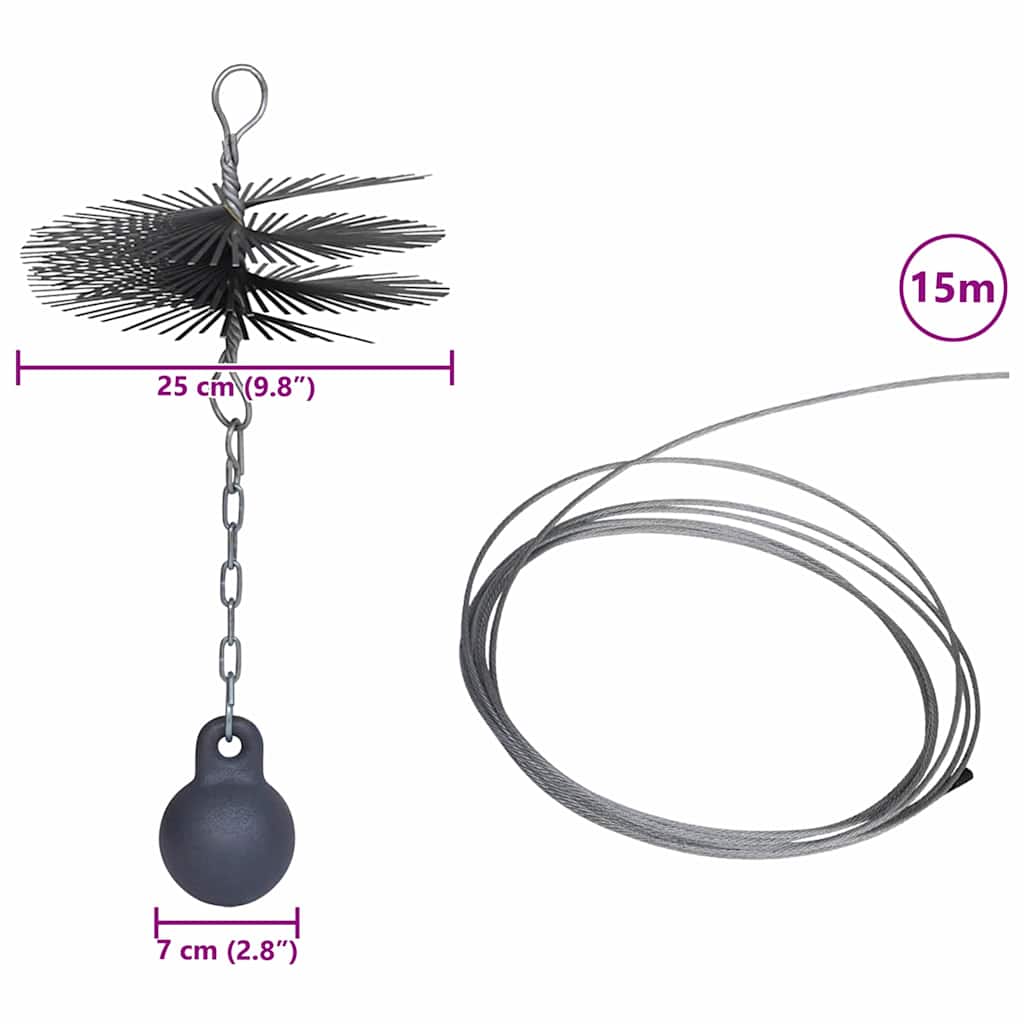 Perie Rotundă pentru Curățat Coșul de Fum Diametru 25 cm GartenMobel Dekor