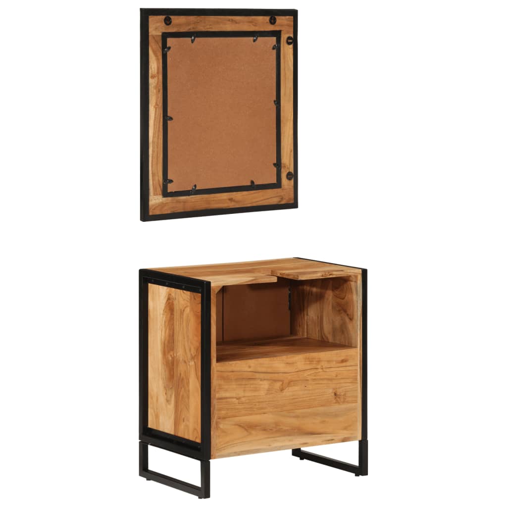 Set mobilier de baie, 2 piese, fier și lemn masiv de acacia GartenMobel Dekor