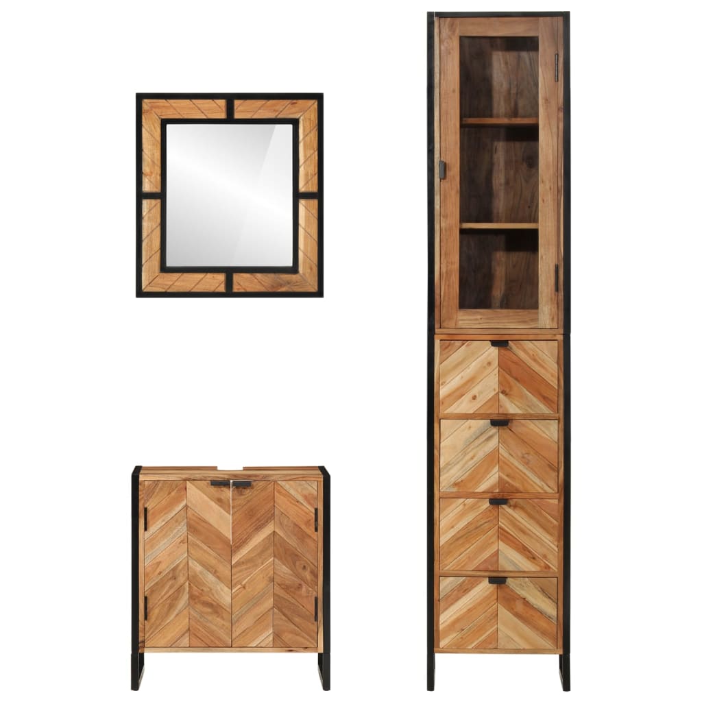 Set mobilier de baie, 3 piese, fier și lemn masiv de acacia GartenMobel Dekor