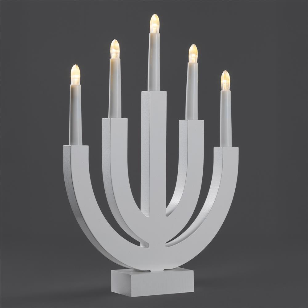 Decoratiune luminoasa tip sfesnic, din lemn, 39 cm, lumina calda, alimentare cu baterii, alb Household NewTrend