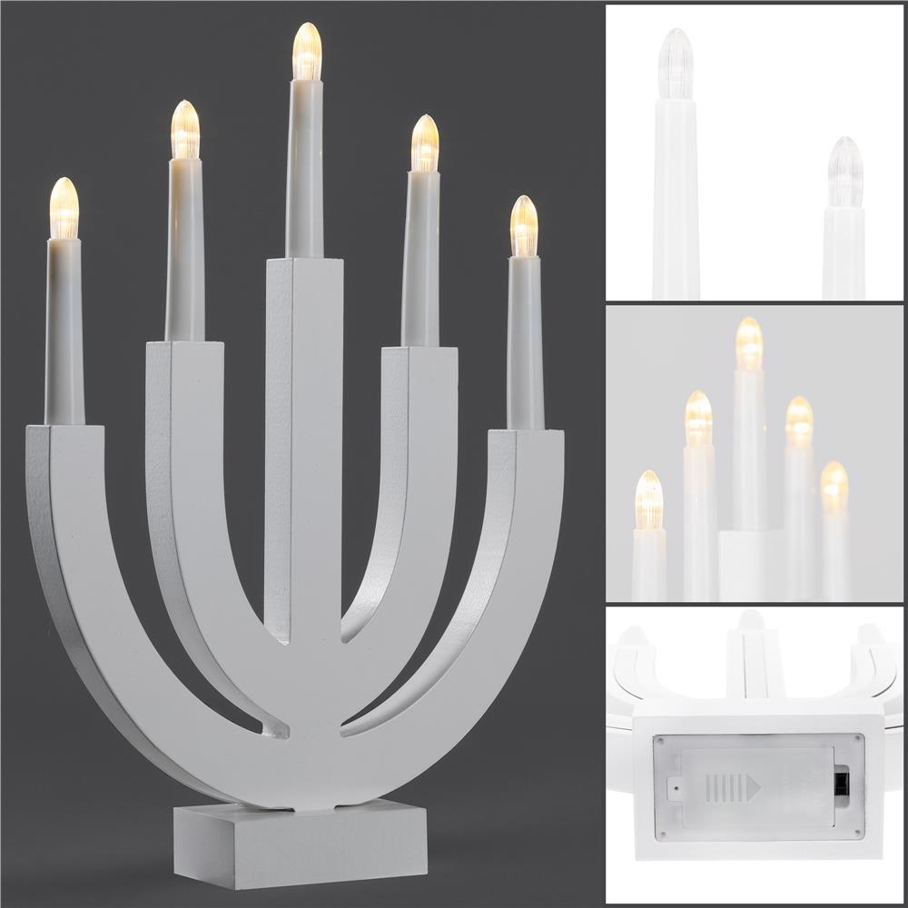 Decoratiune luminoasa tip sfesnic, din lemn, 39 cm, lumina calda, alimentare cu baterii, alb Household NewTrend