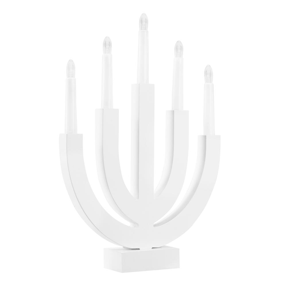 Decoratiune luminoasa tip sfesnic, din lemn, 39 cm, lumina calda, alimentare cu baterii, alb Household NewTrend