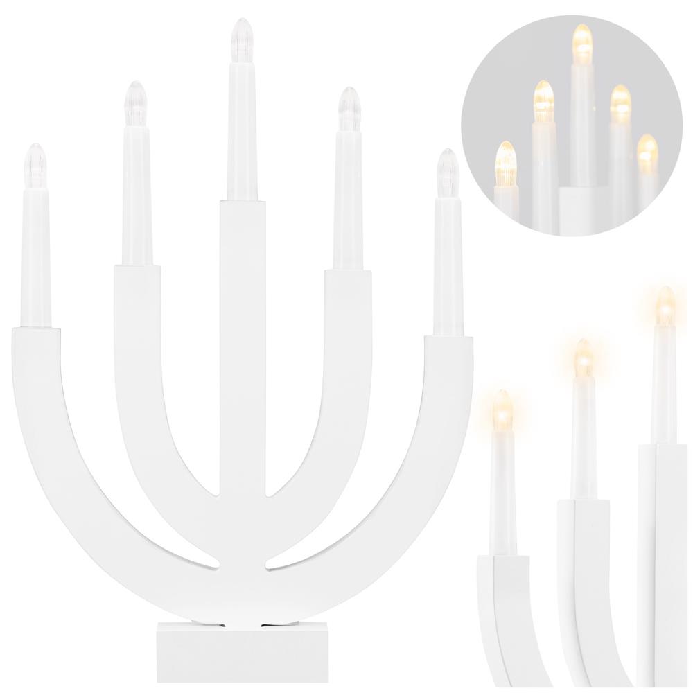 Decoratiune luminoasa tip sfesnic, din lemn, 39 cm, lumina calda, alimentare cu baterii, alb Household NewTrend