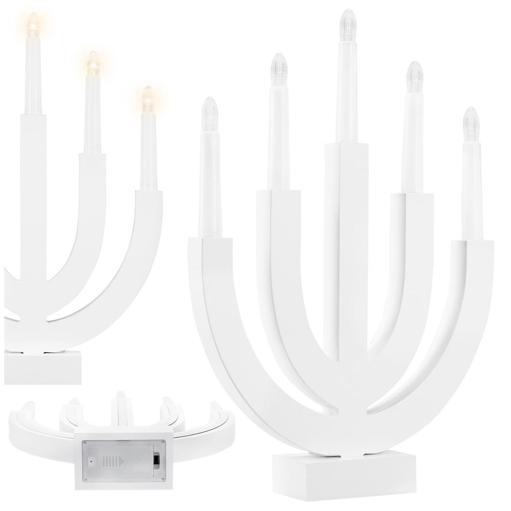 Decoratiune luminoasa tip sfesnic, din lemn, 39 cm, lumina calda, alimentare cu baterii, alb Household NewTrend