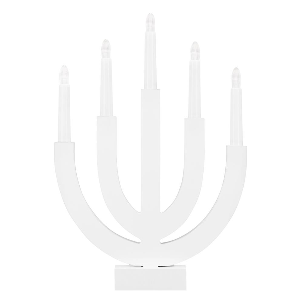 Decoratiune luminoasa tip sfesnic, din lemn, 39 cm, lumina calda, alimentare cu baterii, alb Household NewTrend