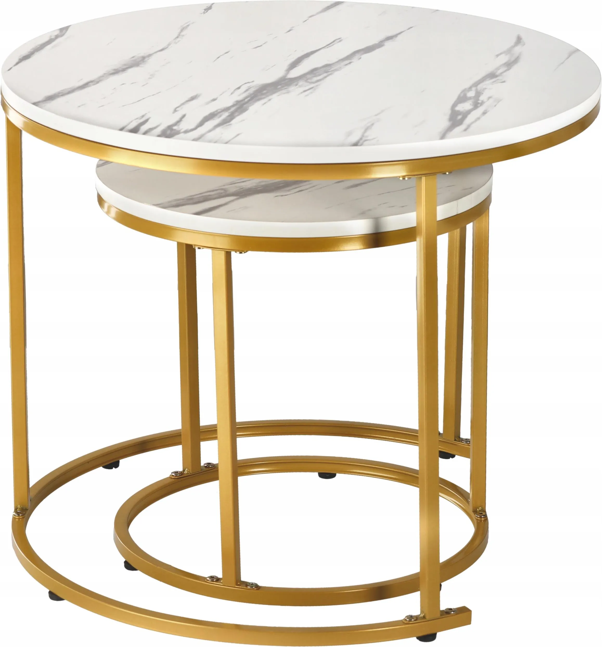 Set 2 masute cafea suprapozabile, MDF si metal, 60x50 cm si 40x40 cm, alb marmura si auriu Household NewTrend