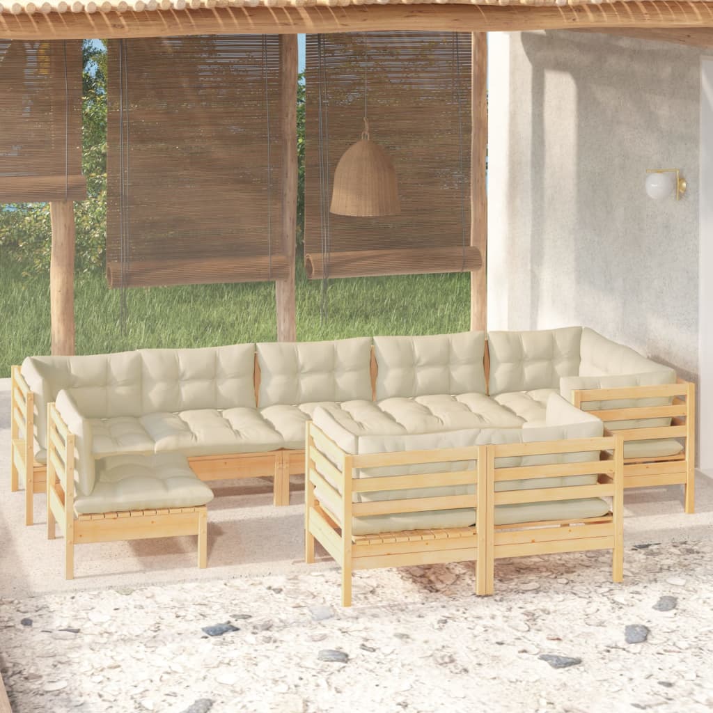 Set mobilier grădină cu perne crem, 9 piese, lemn masiv de pin GartenMobel Dekor