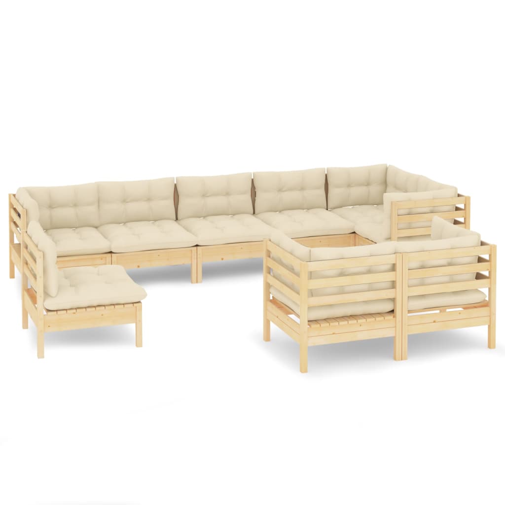 Set mobilier grădină cu perne crem, 9 piese, lemn masiv de pin GartenMobel Dekor