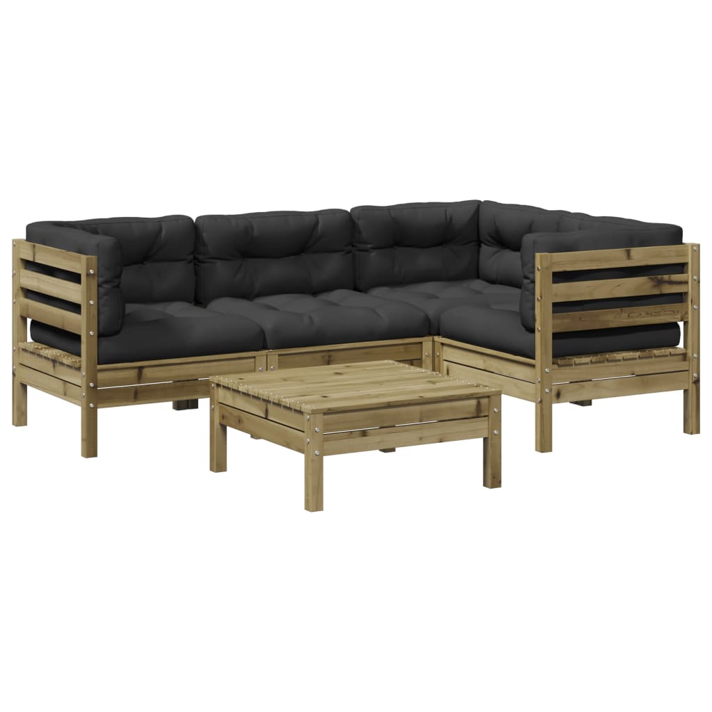 Set mobilier de grădină cu perne, 5 piese, lemn de pin tratat GartenMobel Dekor