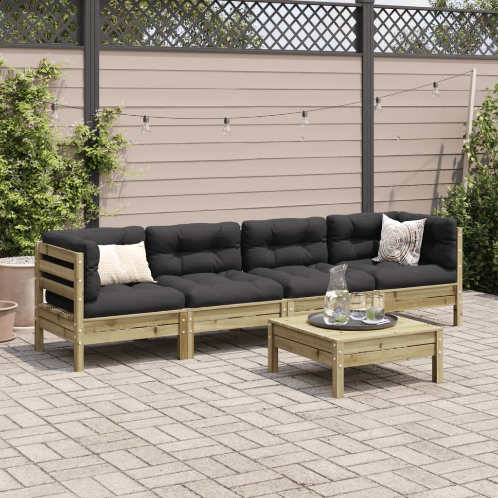 Set mobilier de grădină cu perne, 5 piese, lemn de pin tratat GartenMobel Dekor