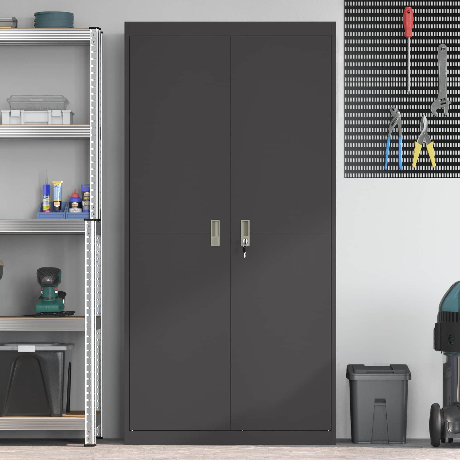 Dulap de depozitare cu depozitare 2 pcs Negru 90 x 40 x 180 cm GartenMobel Dekor