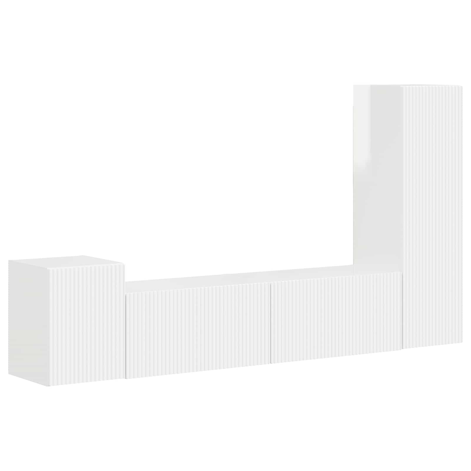 Set comodă TV Pe perete 4 pcs Alb lucios Lemn compozit GartenMobel Dekor