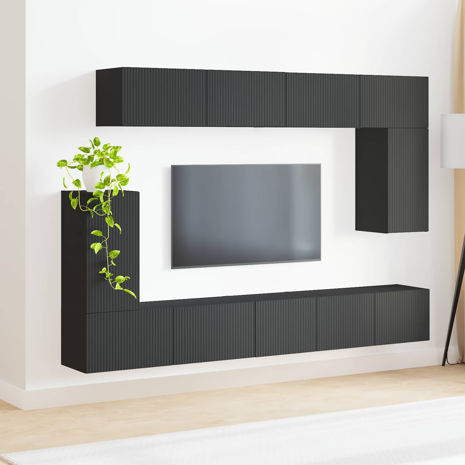 Set comodă TV Pe perete 5 pcs Negru Lemn compozit GartenMobel Dekor