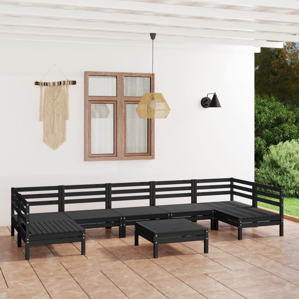 Set mobilier relaxare grădină, 8 piese, negru, lemn masiv pin GartenMobel Dekor