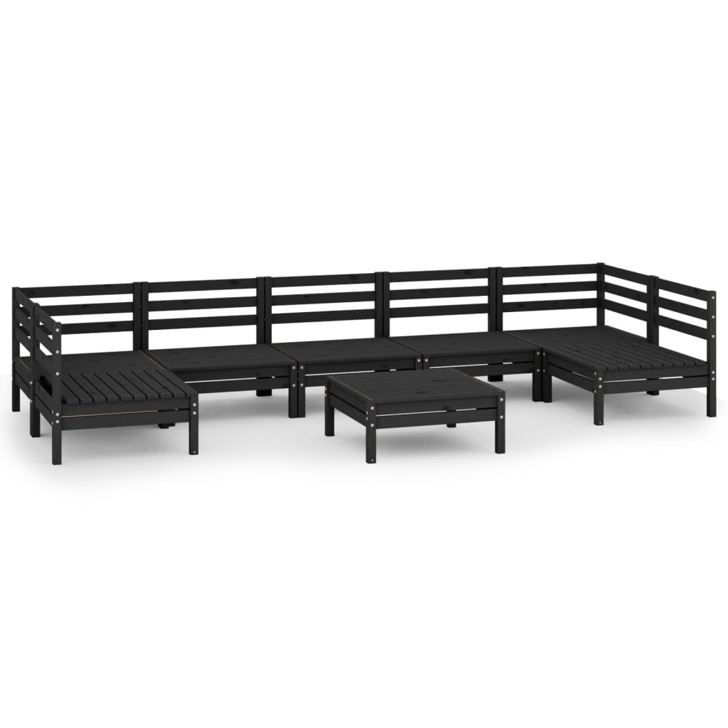 Set mobilier relaxare grădină, 8 piese, negru, lemn masiv pin GartenMobel Dekor