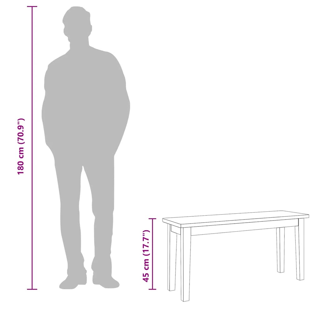 Bancă 90 cm din lemn masiv alb cauciuc GartenMobel Dekor