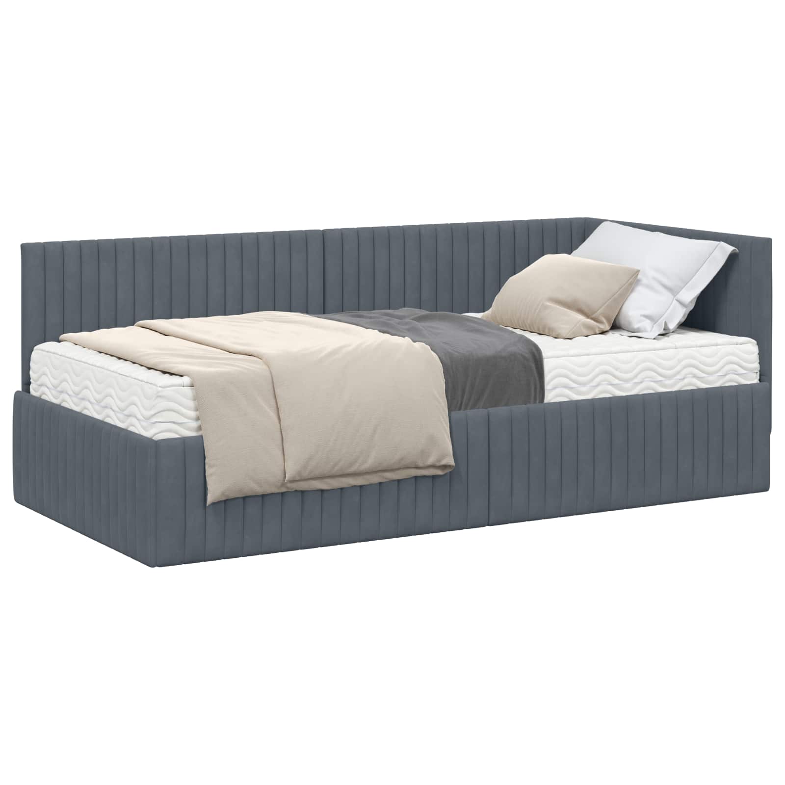 Cadru de pat colțar cu saltea cu headboard 2 pcs Gri Catifea GartenMobel Dekor