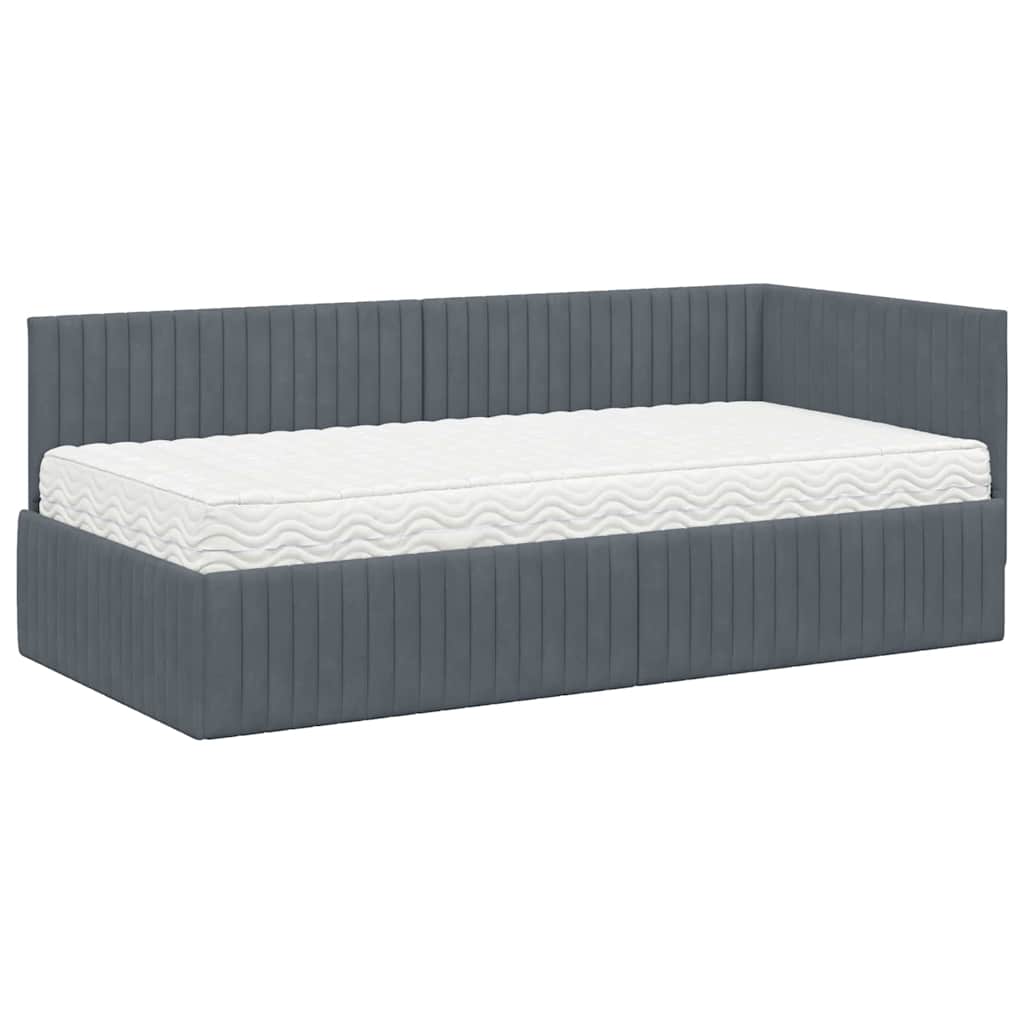 Cadru de pat colțar cu saltea cu headboard 2 pcs Gri Catifea GartenMobel Dekor