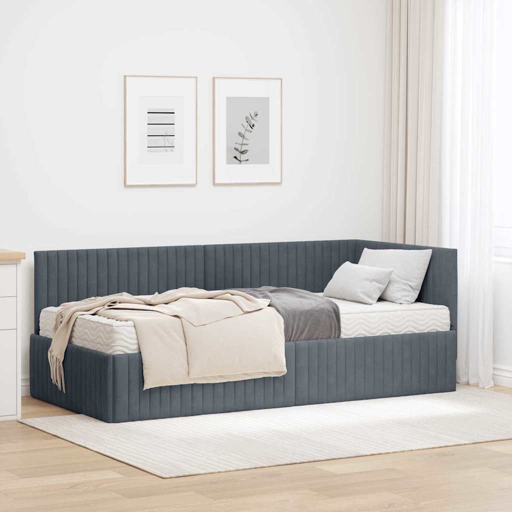 Cadru de pat colțar cu saltea cu headboard 2 pcs Gri Catifea GartenMobel Dekor