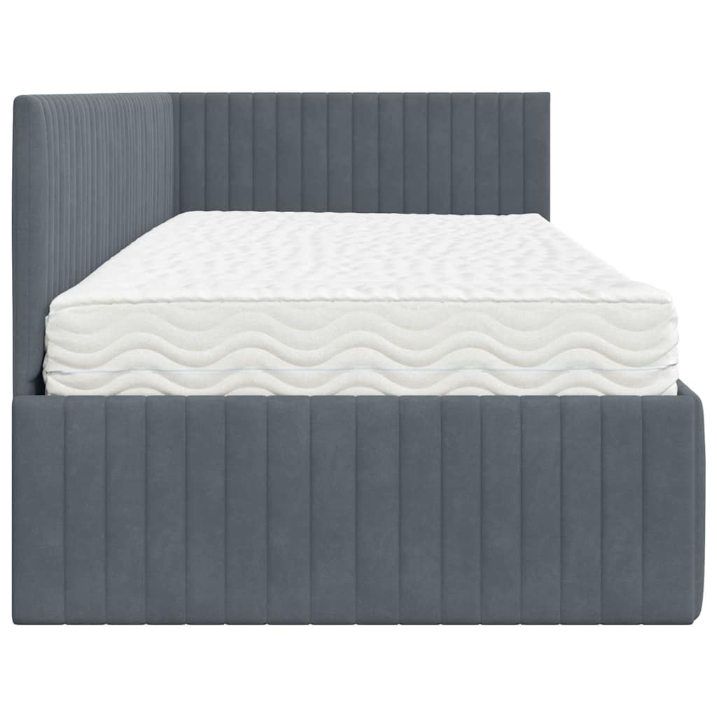 Cadru de pat colțar cu saltea cu headboard 2 pcs Gri Catifea GartenMobel Dekor