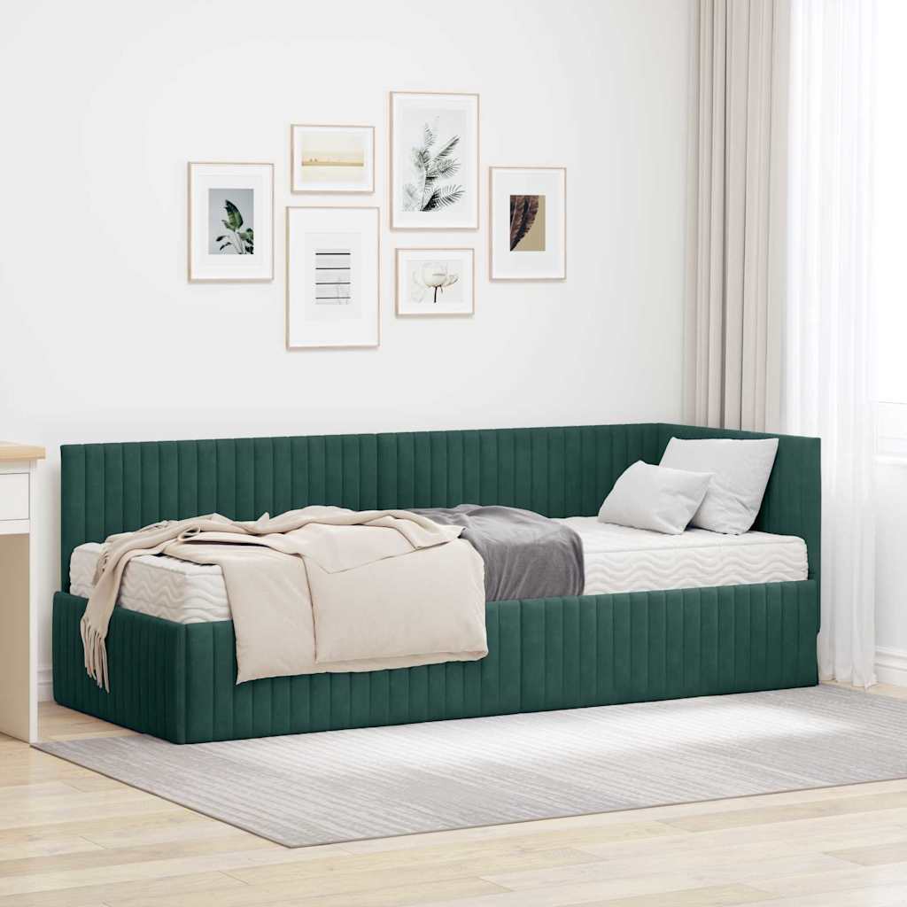 Cadru de pat colțar cu saltea cu headboard 2 pcs Verde Catifea GartenMobel Dekor