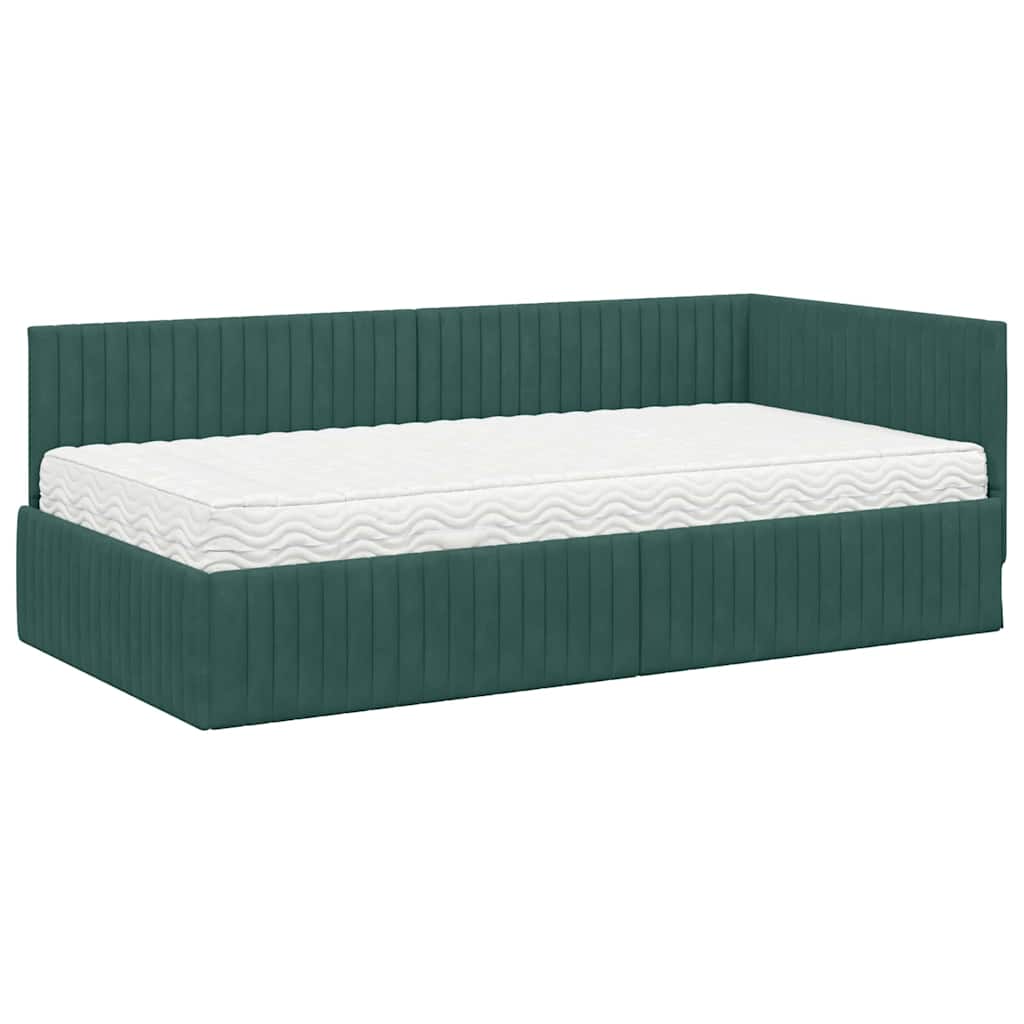 Cadru de pat colțar cu saltea cu headboard 2 pcs Verde Catifea GartenMobel Dekor
