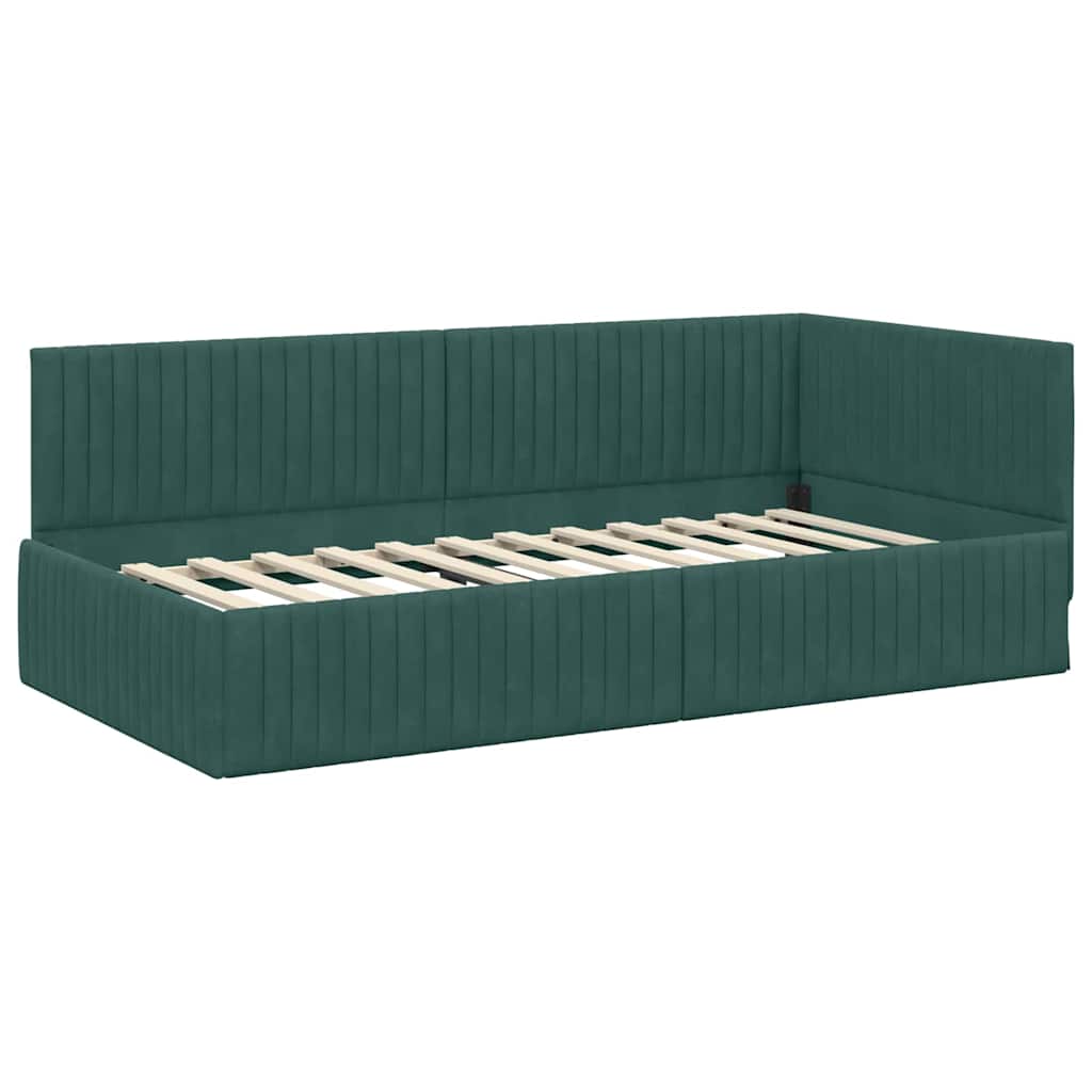 Cadru de pat colțar cu saltea cu headboard 2 pcs Verde Catifea GartenMobel Dekor