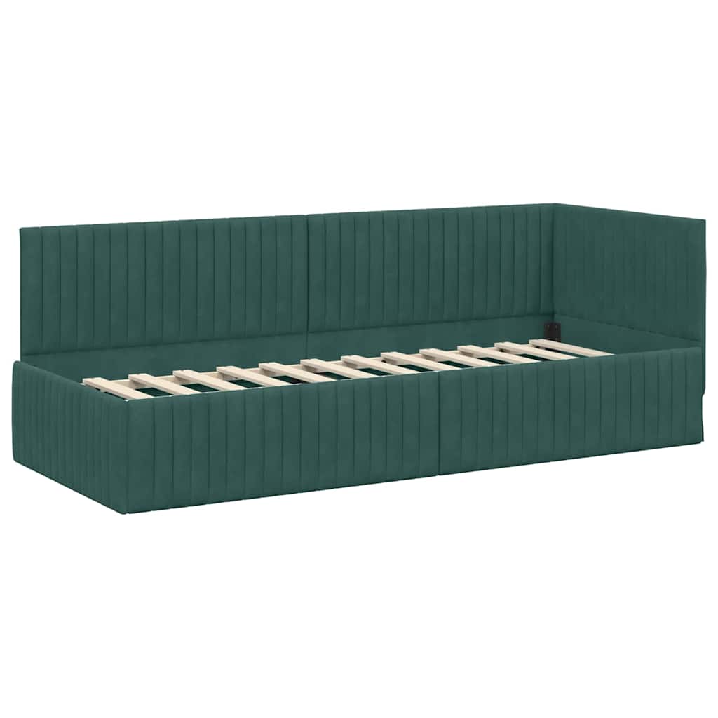 Cadru de pat colțar cu saltea cu headboard 2 pcs Verde Catifea GartenMobel Dekor
