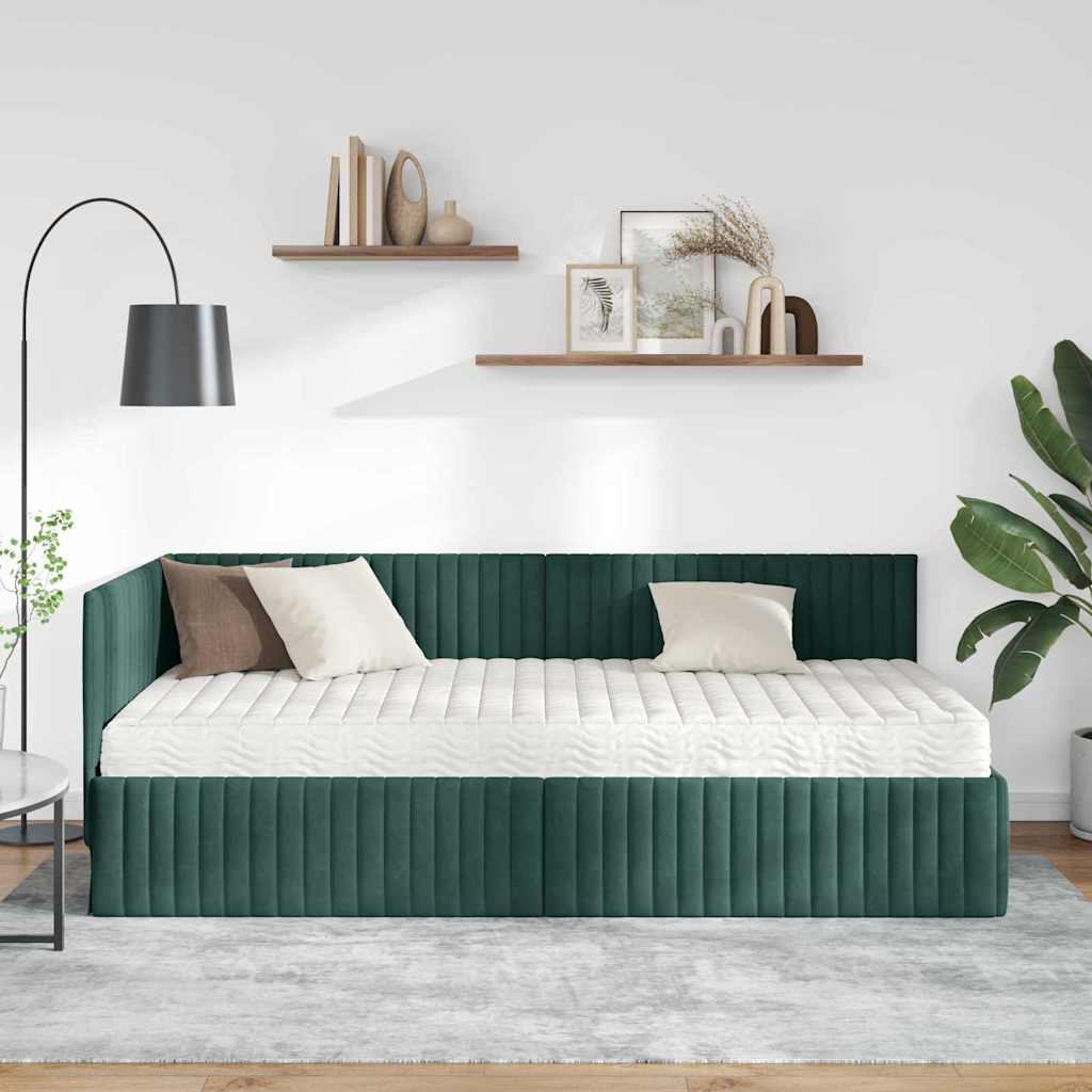 Cadru de pat colțar cu saltea cu headboard 2 pcs Verde Catifea GartenMobel Dekor