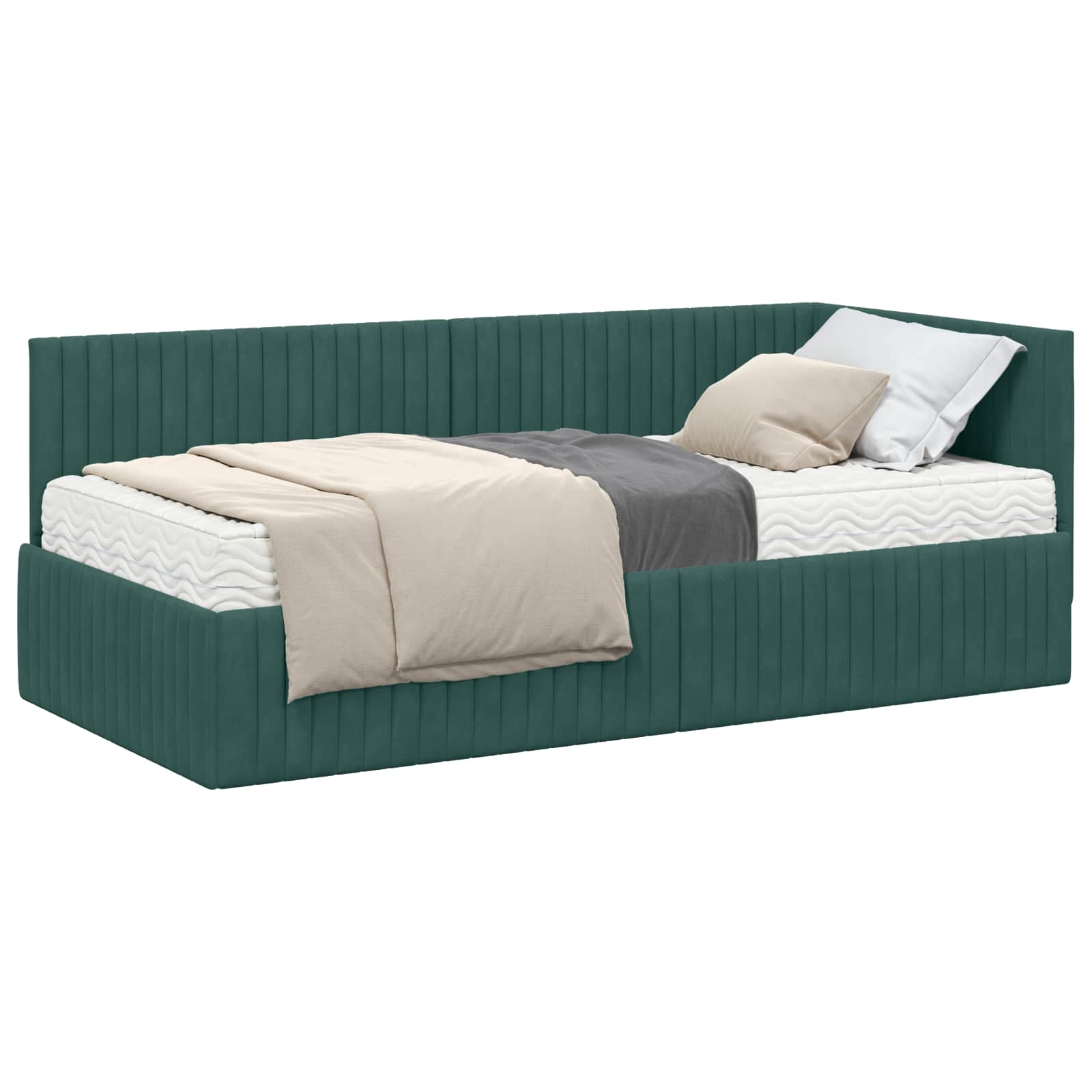 Cadru de pat colțar cu saltea cu headboard 2 pcs Verde Catifea GartenMobel Dekor