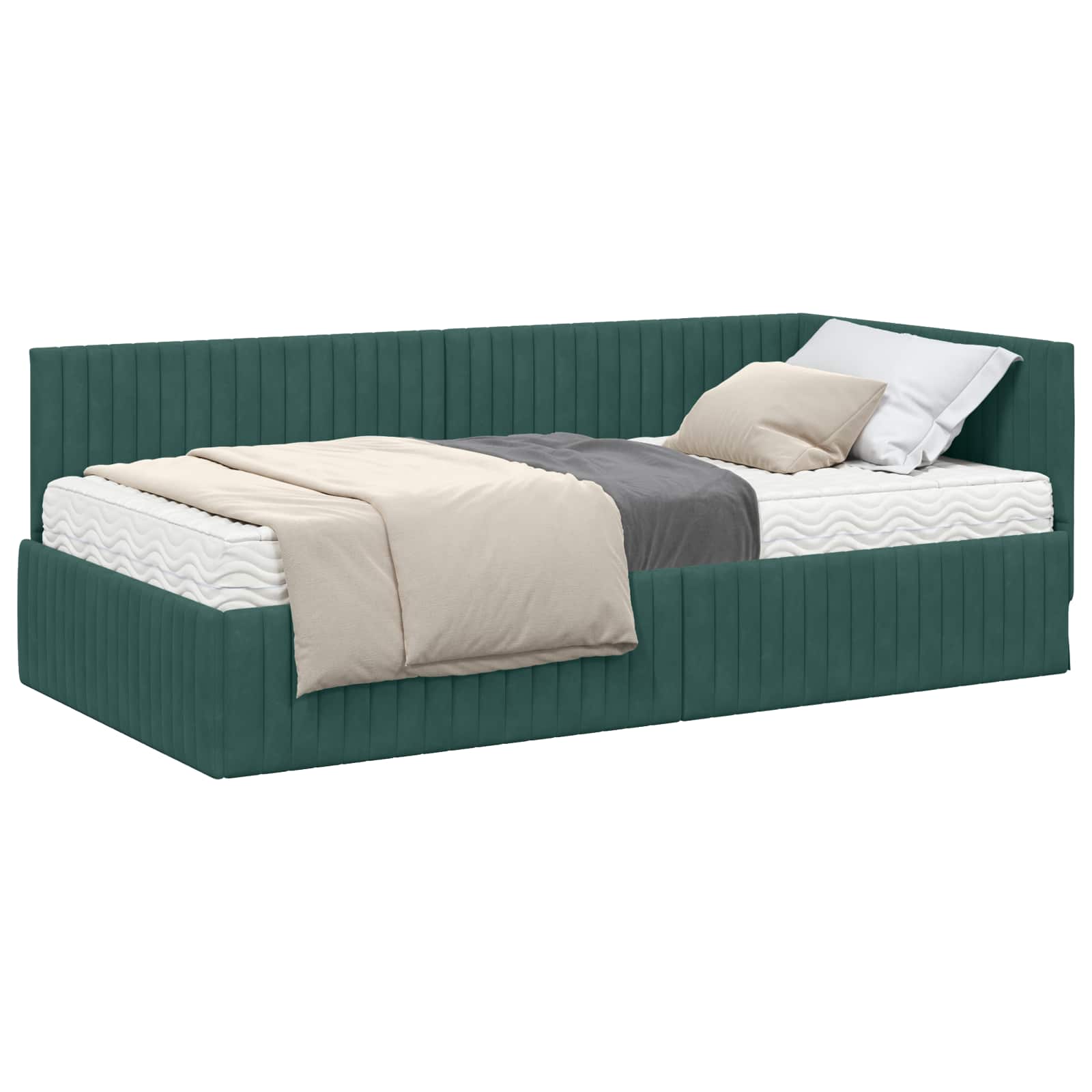 Cadru de pat colțar cu saltea cu headboard 2 pcs Verde Catifea GartenMobel Dekor