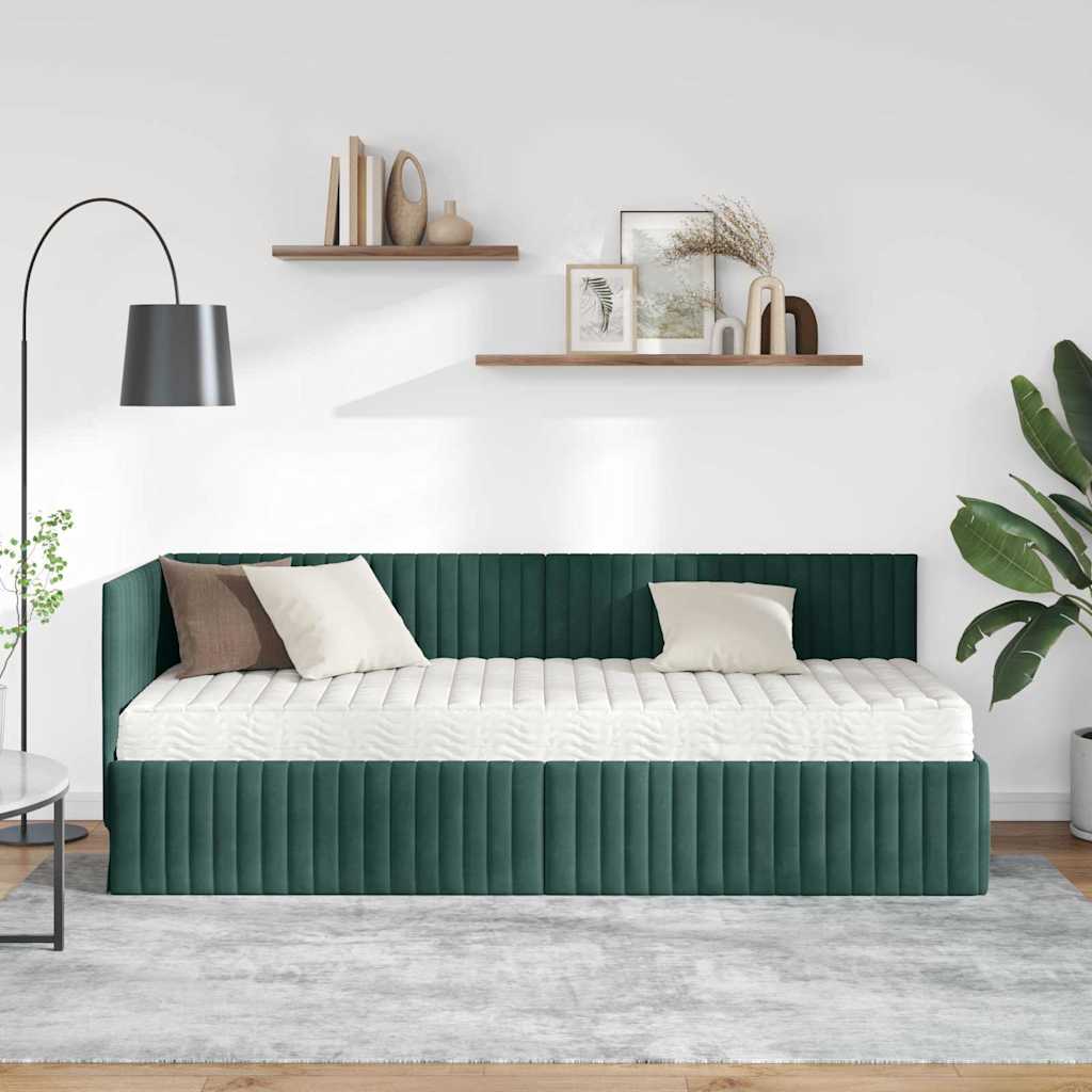 Cadru de pat colțar cu saltea cu headboard 2 pcs Verde Catifea GartenMobel Dekor