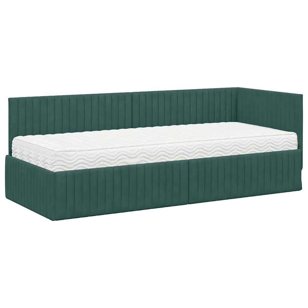 Cadru de pat colțar cu saltea cu headboard 2 pcs Verde Catifea GartenMobel Dekor