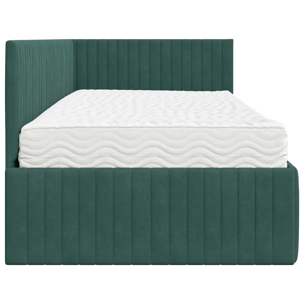 Cadru de pat colțar cu saltea cu headboard 2 pcs Verde Catifea GartenMobel Dekor