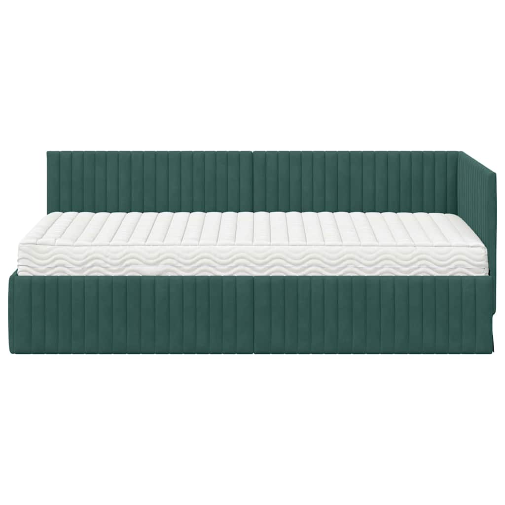 Cadru de pat colțar cu saltea cu headboard 2 pcs Verde Catifea GartenMobel Dekor