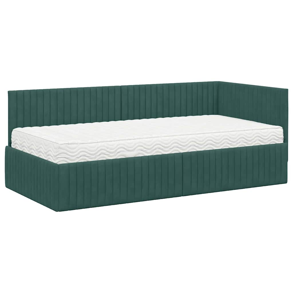 Cadru de pat colțar cu saltea cu headboard 2 pcs Verde Catifea GartenMobel Dekor