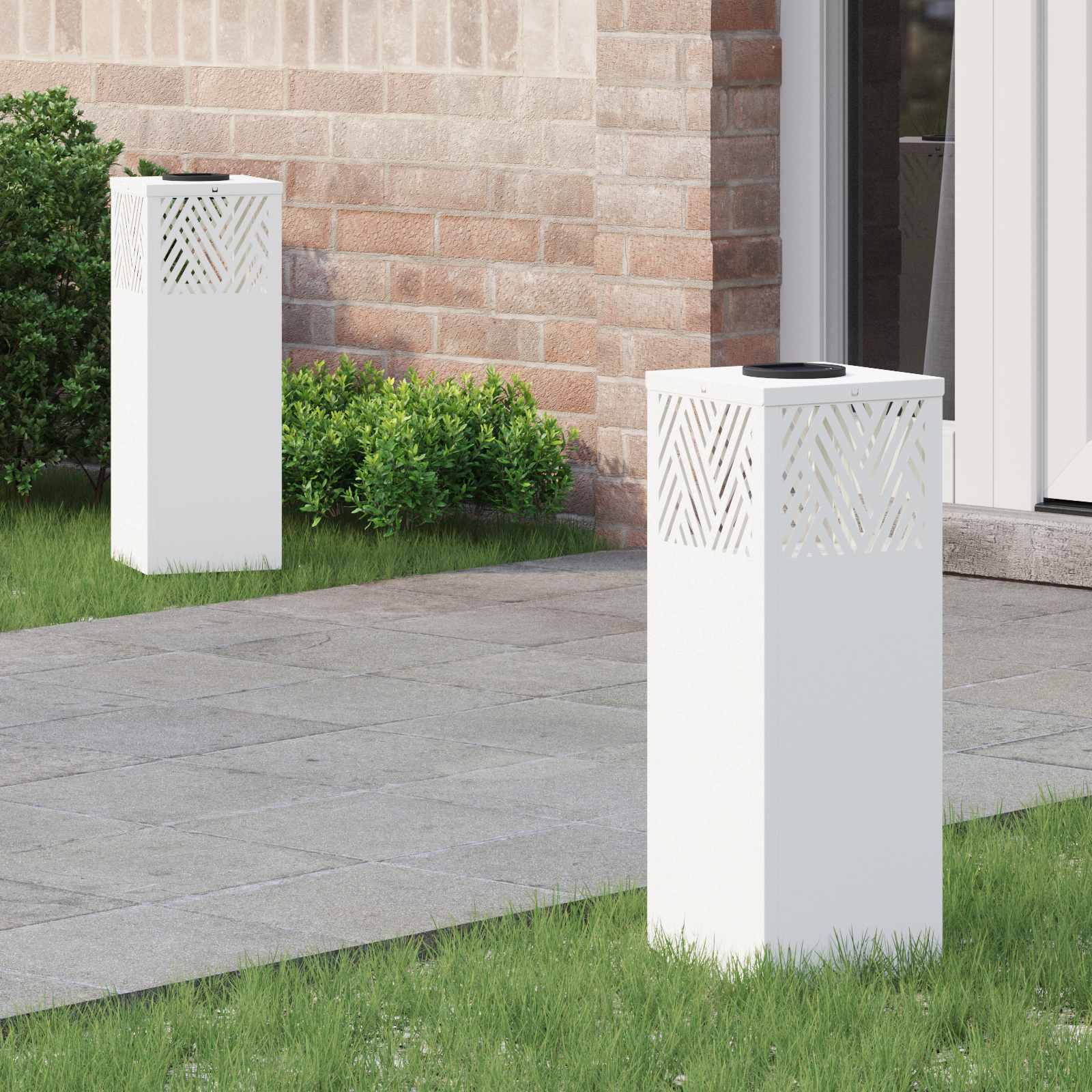 Lumină LED Solară pentru Alei 2 pcs Alb Oțel laminat la rece GartenMobel Dekor