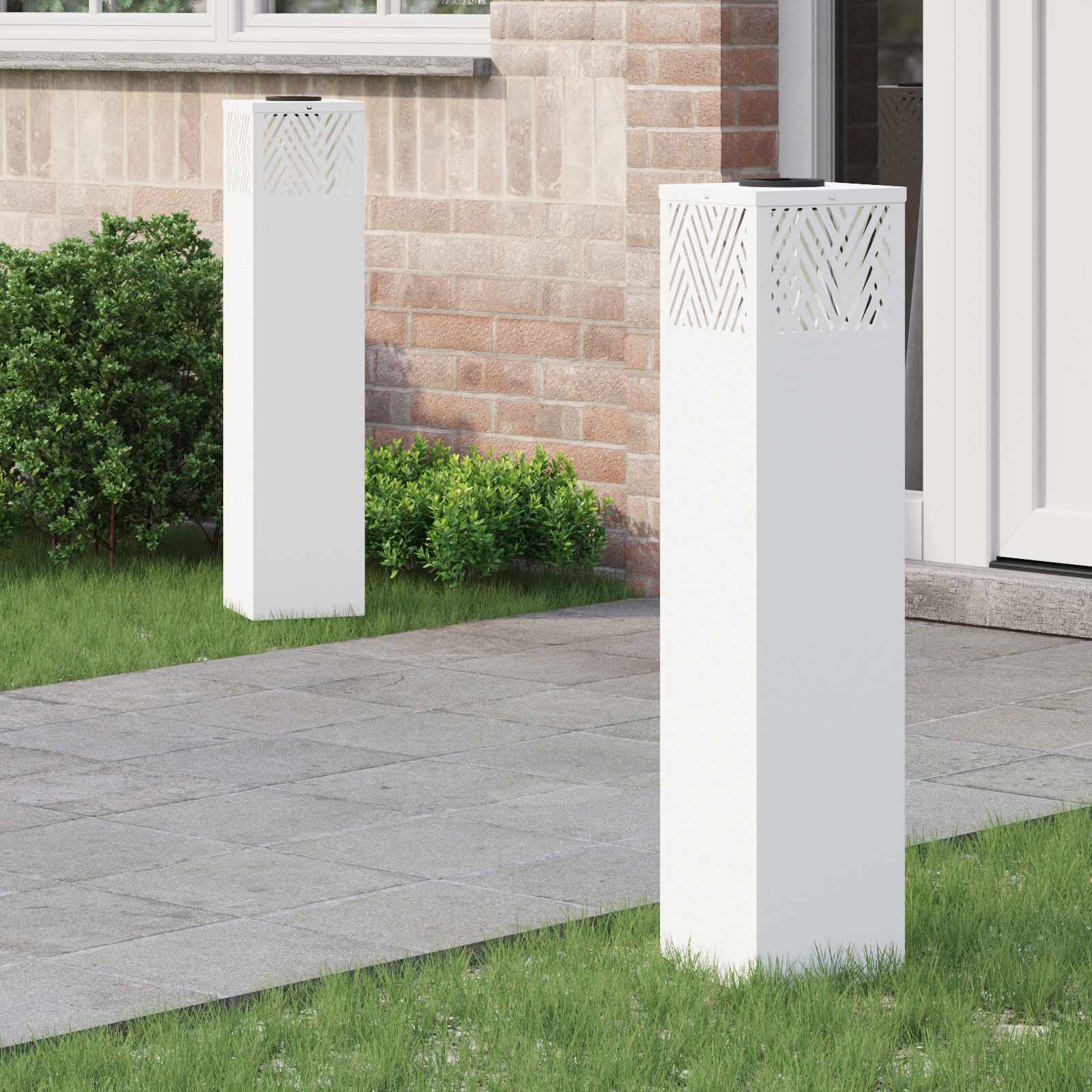 Lumină LED Solară pentru Alei 2 pcs Alb Oțel laminat la rece GartenMobel Dekor