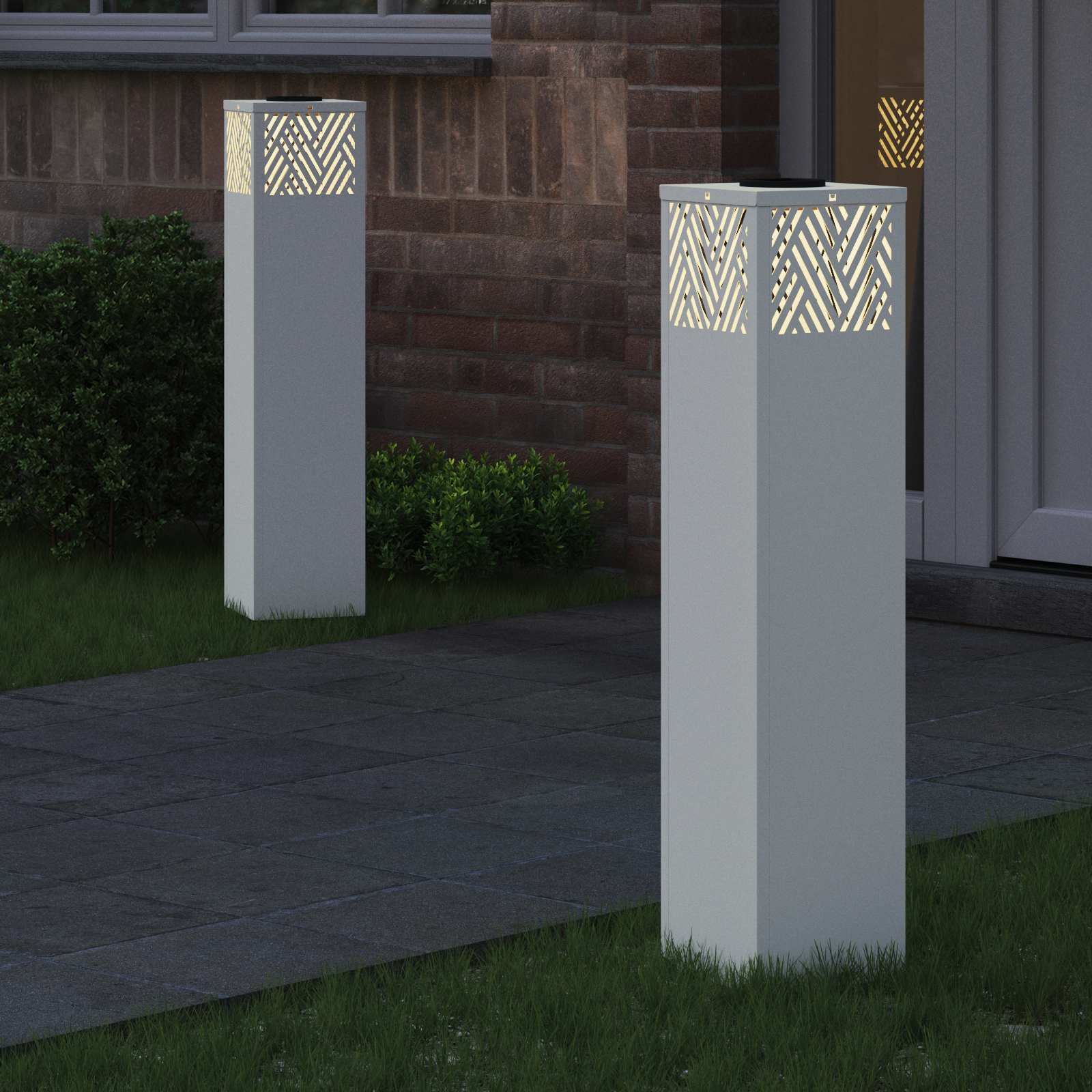 Lumină LED Solară pentru Alei 2 pcs Alb Oțel laminat la rece GartenMobel Dekor