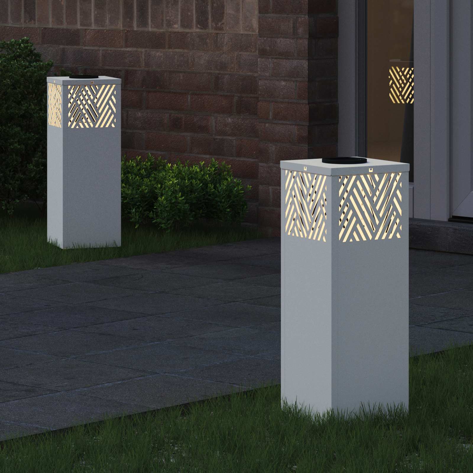 Lumină LED Solară pentru Alei 2 pcs Alb Oțel laminat la rece GartenMobel Dekor