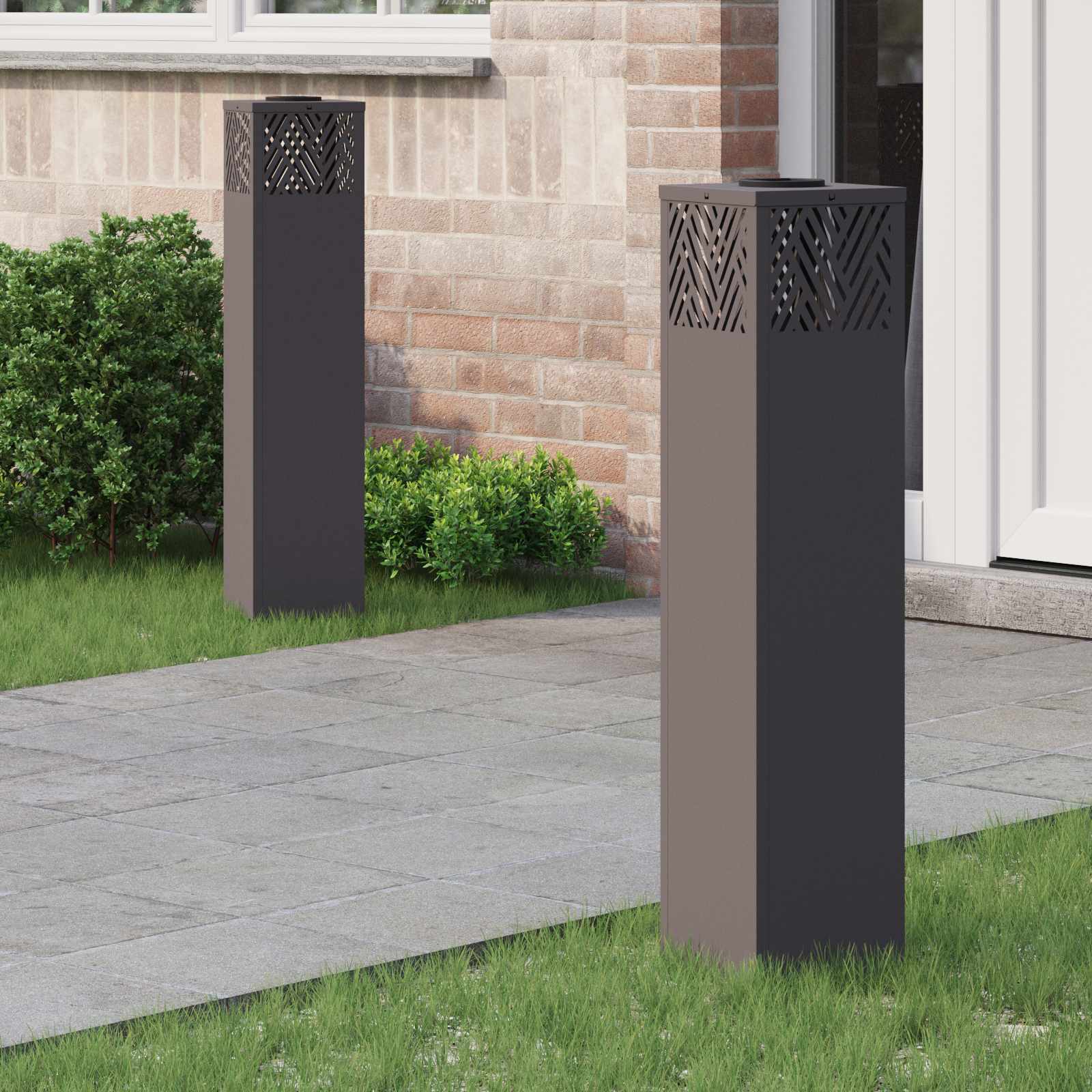 Lumină LED Solară pentru Alei 2 pcs Negru Oțel laminat la rece GartenMobel Dekor