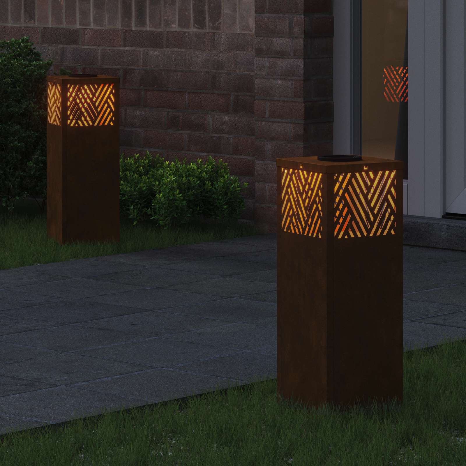 Lumină LED Solară pentru Alei 2 pcs Oțel Corten Oțel Corten GartenMobel Dekor