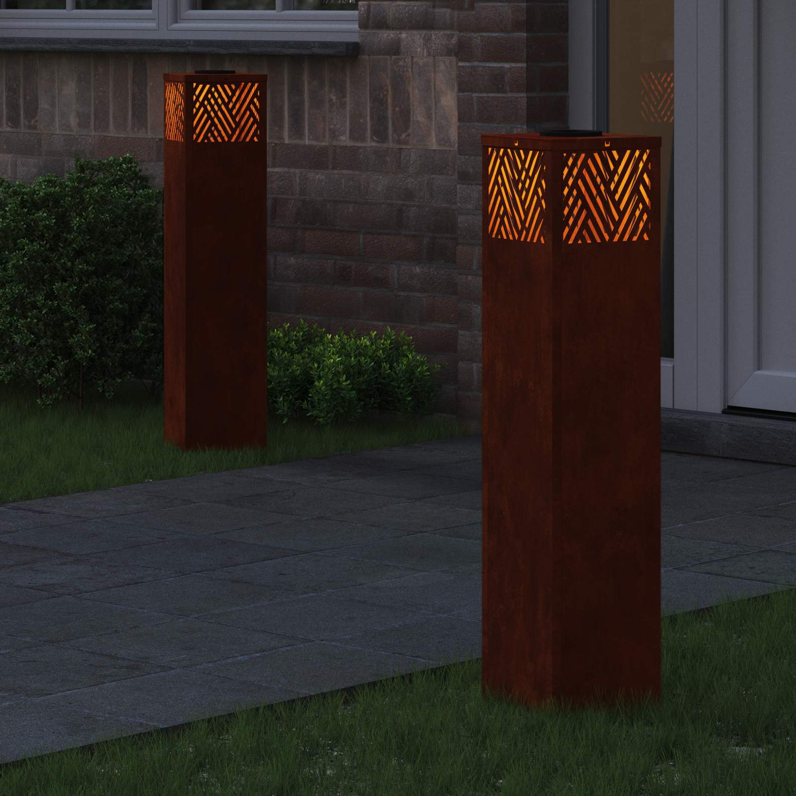 Lumină LED Solară pentru Alei 2 pcs Oțel Corten Oțel Corten GartenMobel Dekor