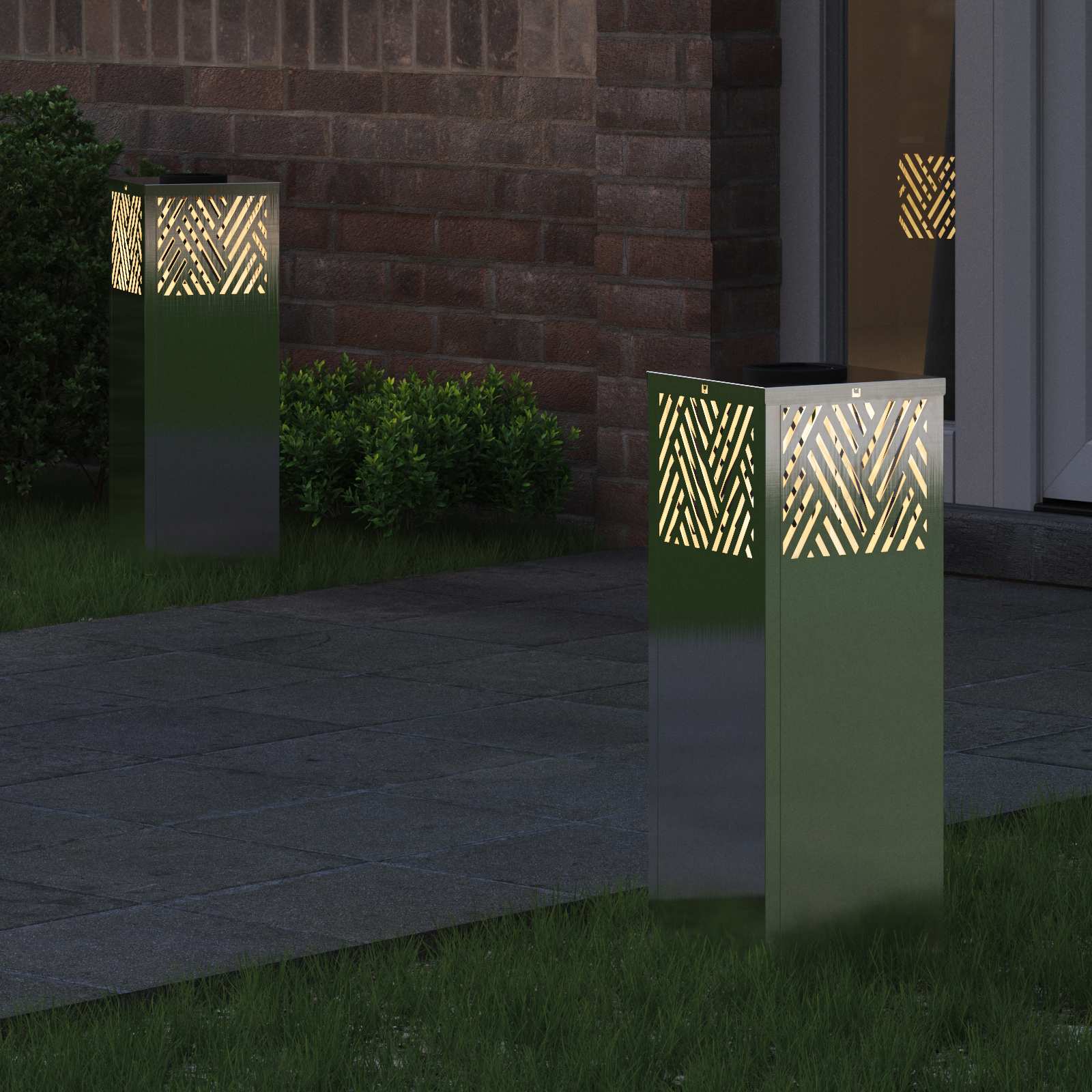 Lumină LED Solară pentru Alei Herringbone 2 pcs Oţel inoxidabil GartenMobel Dekor