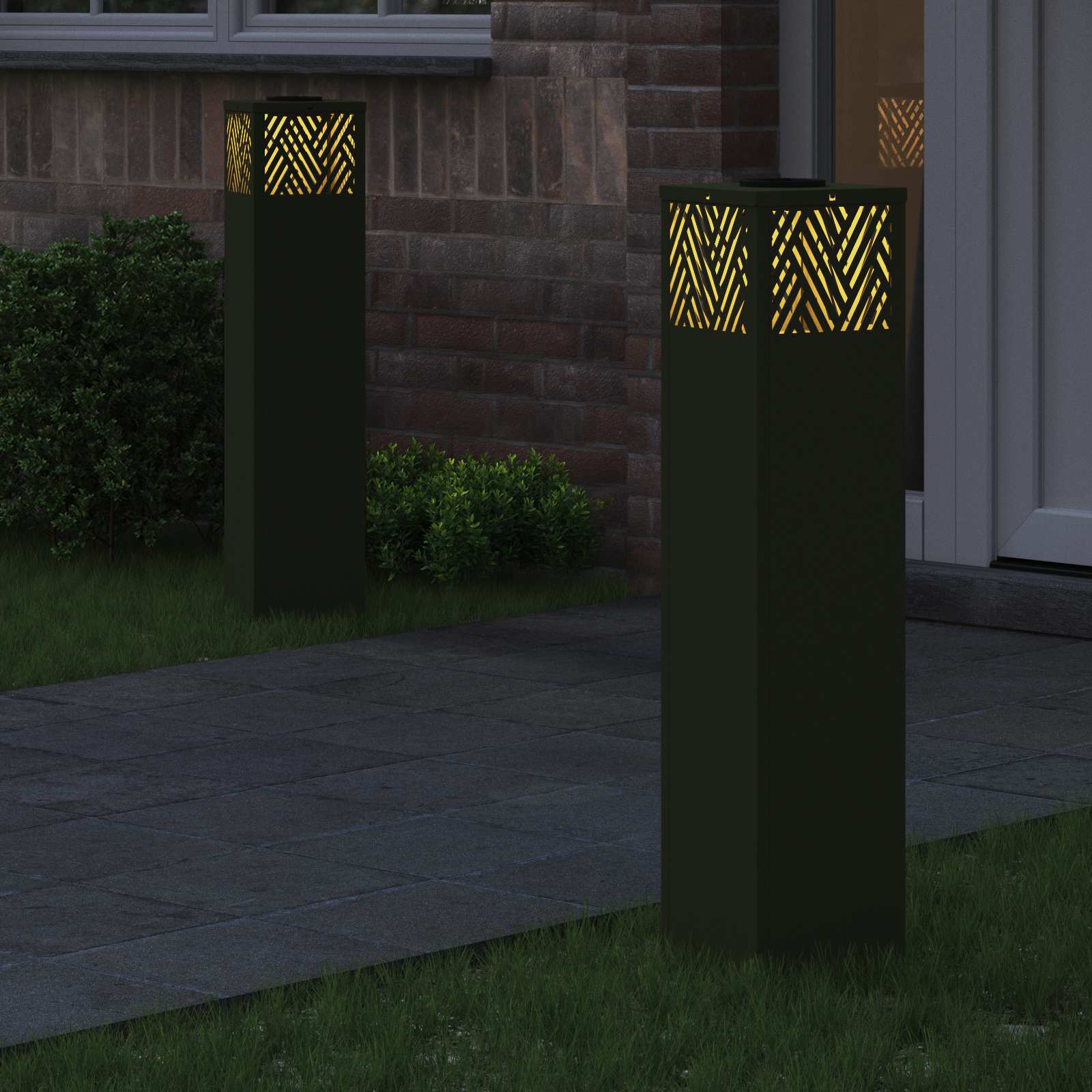 Lumină LED Solară pentru Alei Herringbone 2 pcs Verde măsliniu GartenMobel Dekor