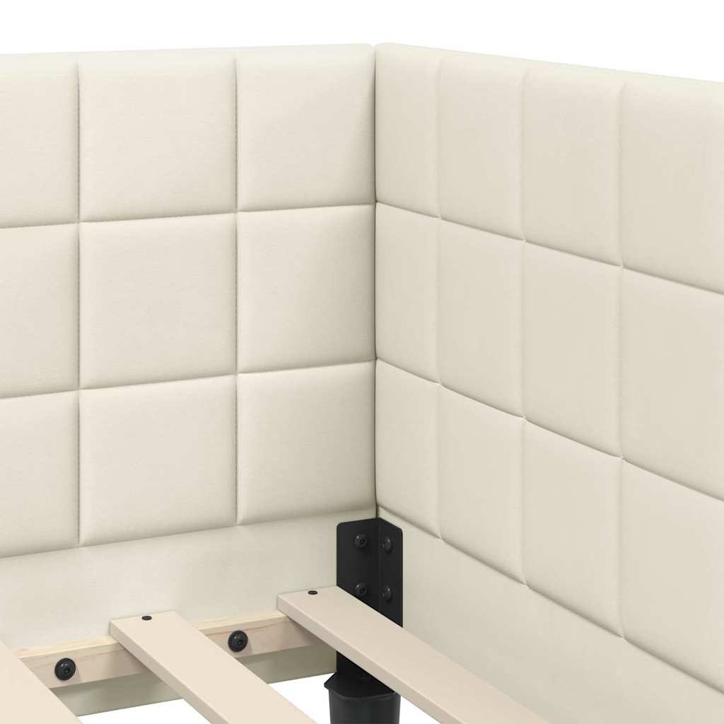 Cadru de pat colțar cu saltea cu headboard 2 pcs Crem Catifea GartenMobel Dekor