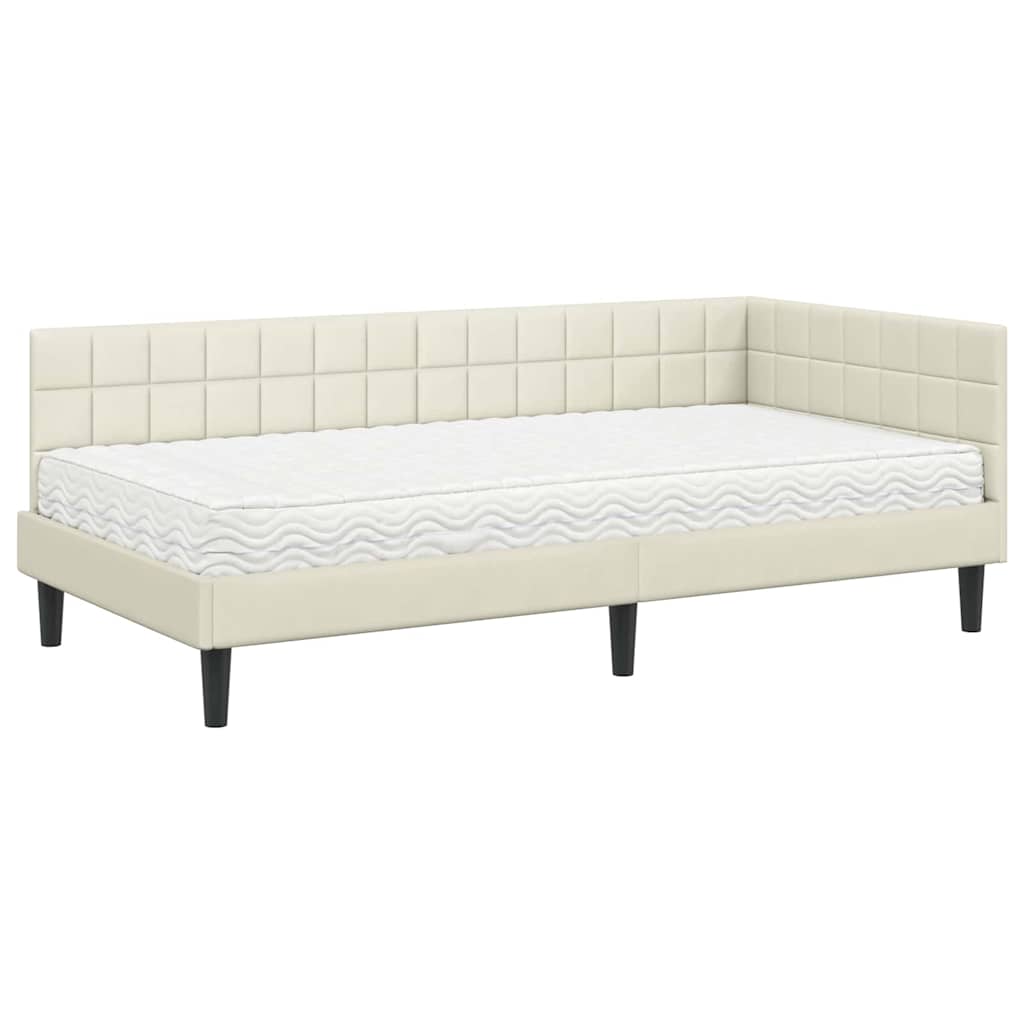 Cadru de pat colțar cu saltea cu headboard 2 pcs Crem Catifea GartenMobel Dekor