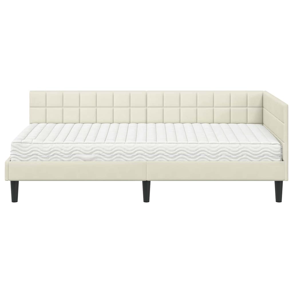Cadru de pat colțar cu saltea cu headboard 2 pcs Crem Catifea GartenMobel Dekor